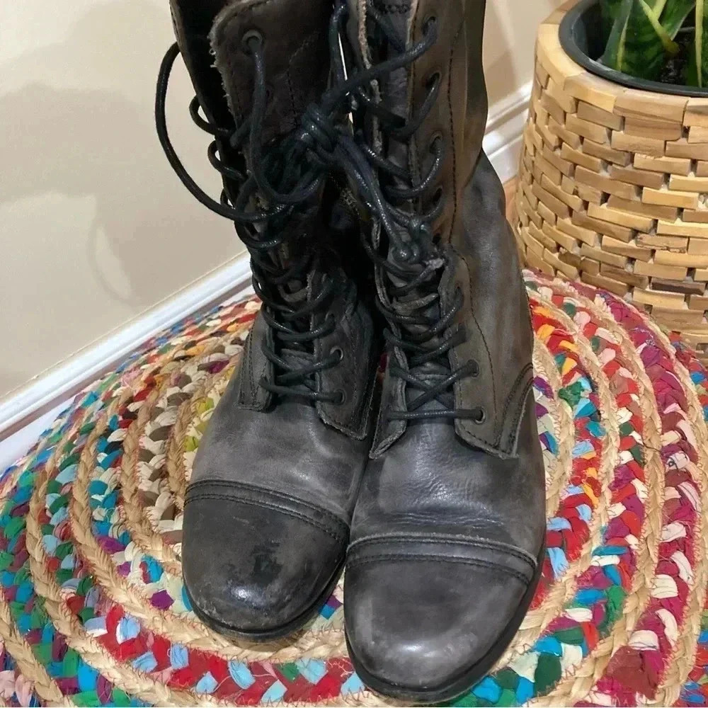 All Saints Distressed Military Moto  Combat Lace up Boots - Picture 2 of 7